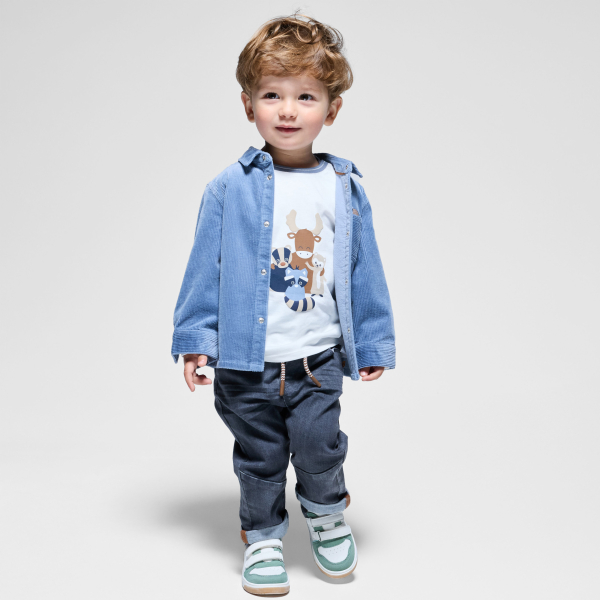 تيشيرت بأكمام طويلة برسوم حيوانات، باللون الأبيض للأطفال الصغار